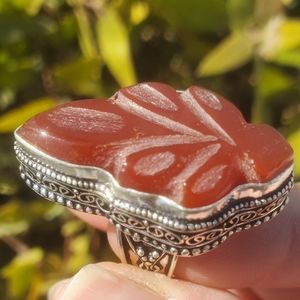 New Carved Carnelian 925 Silver Ring.